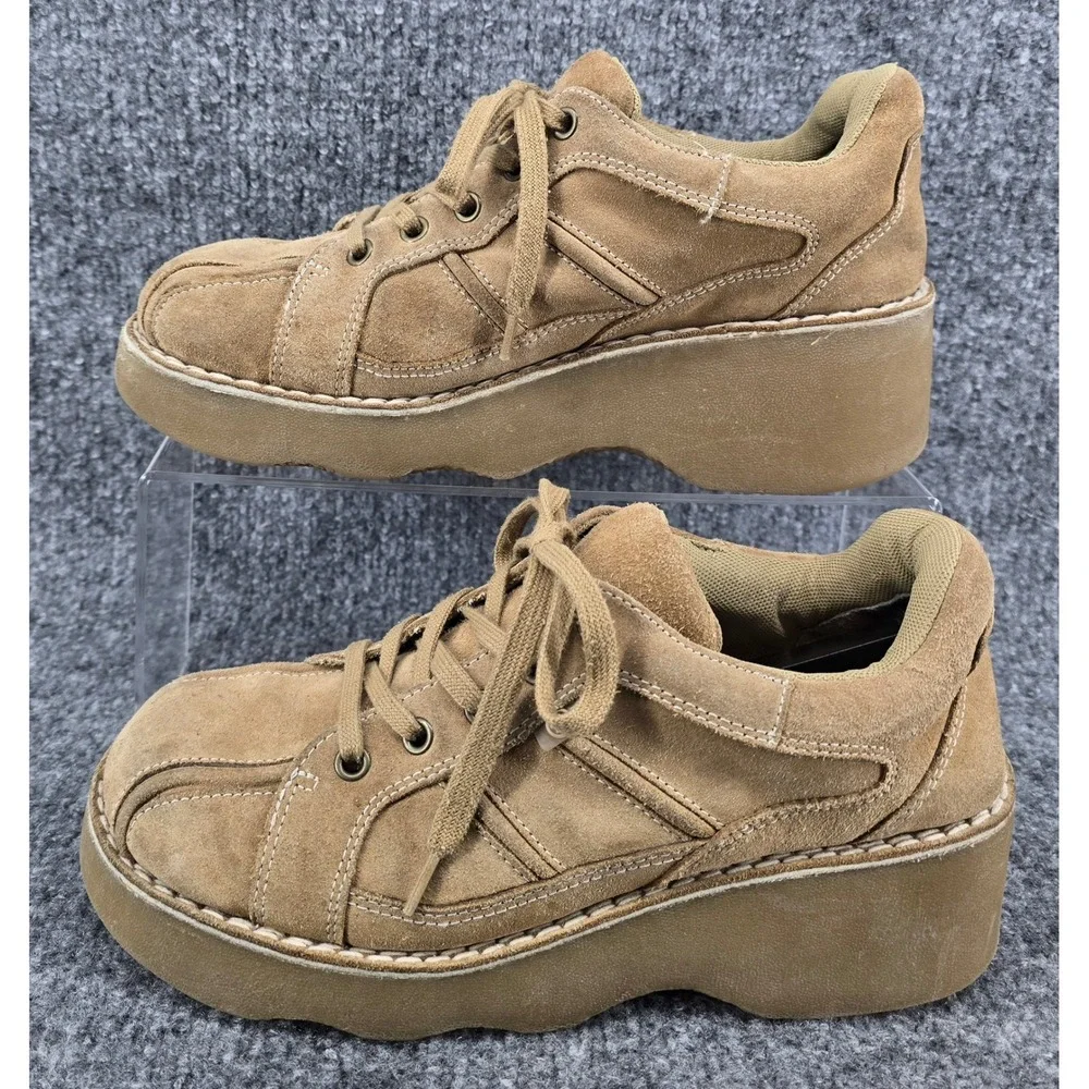 Vintage Report Nora Platform Sneakers Womens 8.5 Tan Suede Y2K Chunky Grunge